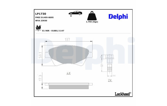 Brake Pad Set, disc brake LP1730 Delphi, Image 4