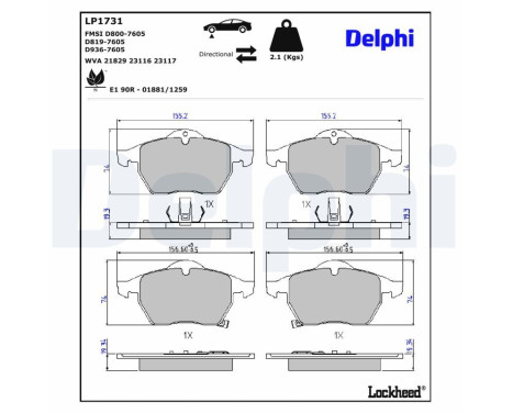 Brake Pad Set, disc brake LP1731 Delphi