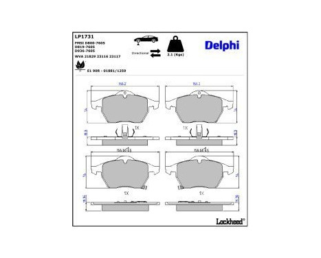 Brake Pad Set, disc brake LP1731 Delphi