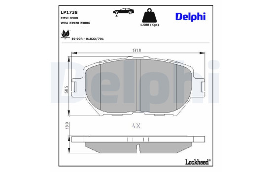 Brake Pad Set, disc brake LP1738 Delphi