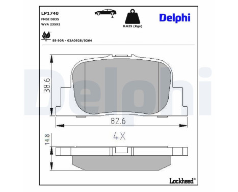Brake pad set, disc brake LP1740 Delphi