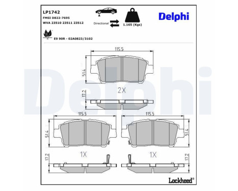 Brake Pad Set, disc brake LP1742 Delphi