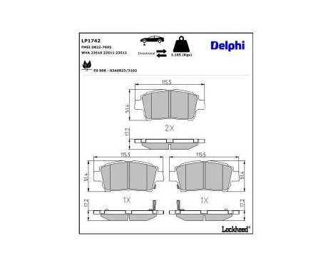 Brake Pad Set, disc brake LP1742 Delphi