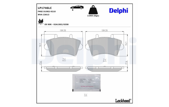 Brake pad set, disc brake LP1746LC Delphi