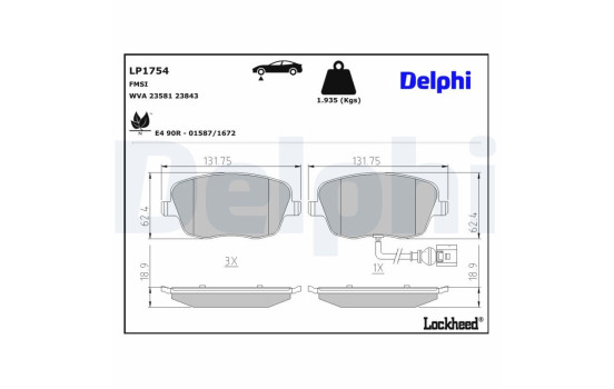 Brake Pad Set, disc brake LP1754 Delphi