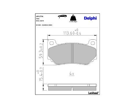 Brake pad set, disc brake LP1774 Delphi