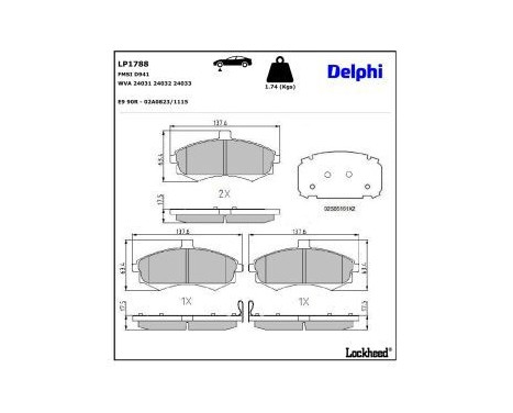 Brake Pad Set, disc brake LP1788 Delphi
