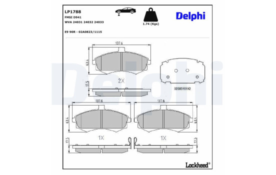Brake Pad Set, disc brake LP1788 Delphi