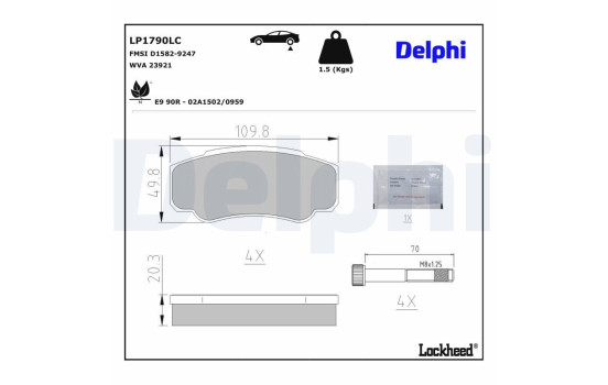 Brake pad set, disc brake LP1790LC Delphi