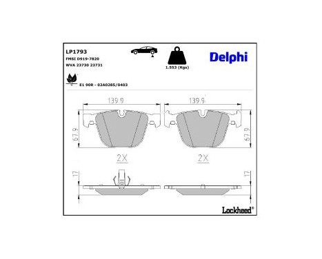 Brake Pad Set, disc brake LP1793 Delphi, Image 3