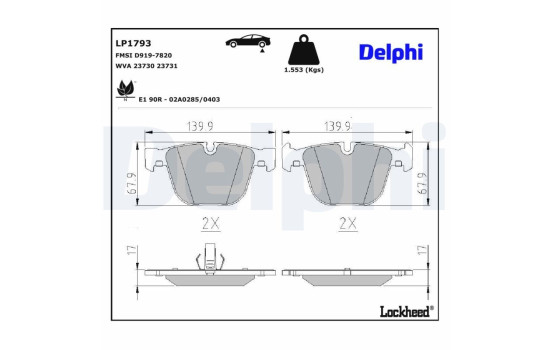 Brake Pad Set, disc brake LP1793 Delphi, Image 3