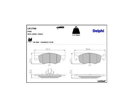 Brake Pad Set, disc brake LP1796 Delphi