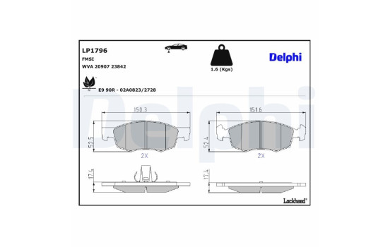 Brake Pad Set, disc brake LP1796 Delphi, Image 3