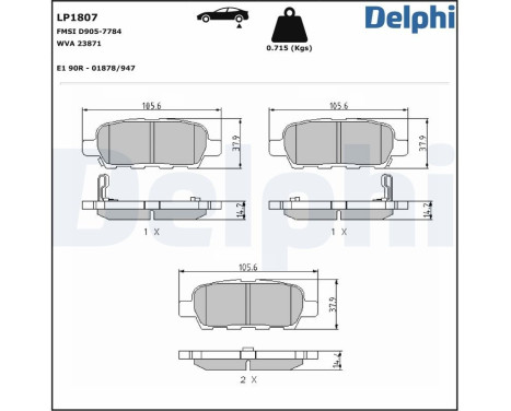 Brake Pad Set, disc brake LP1807 Delphi