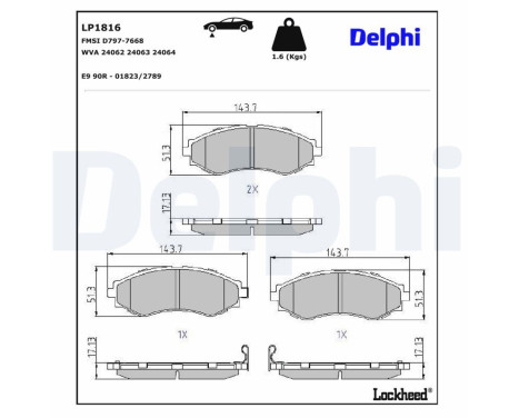 Brake pad set, disc brake LP1816 Delphi