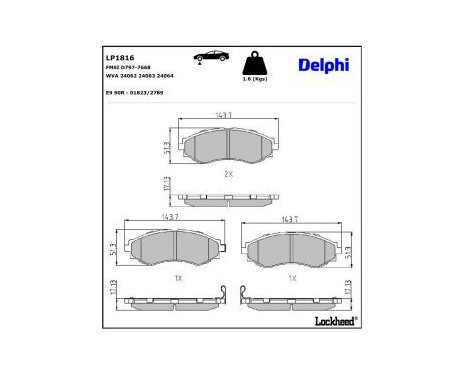 Brake pad set, disc brake LP1816 Delphi