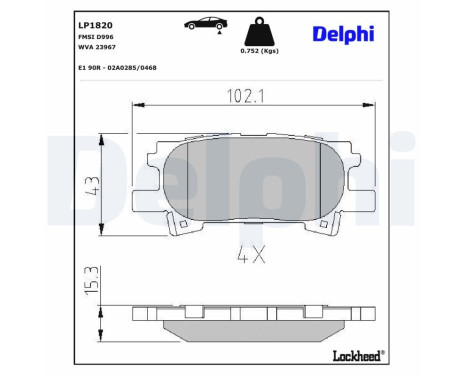 Brake Pad Set, disc brake LP1820 Delphi