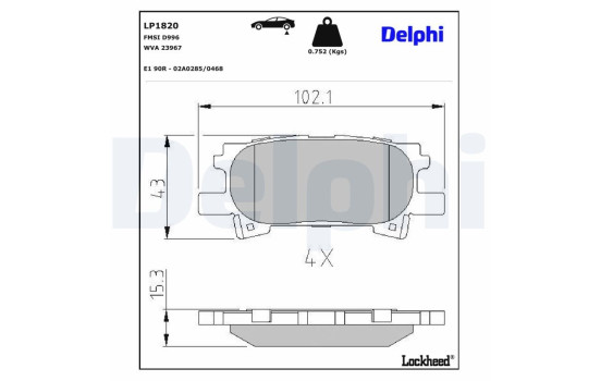 Brake Pad Set, disc brake LP1820 Delphi