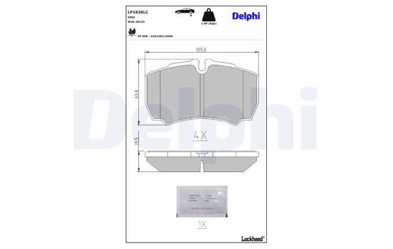 Brake pad set, disc brake LP1826LC Delphi
