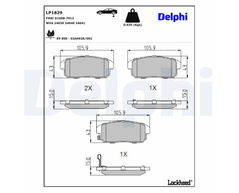 Brake Pad Set, disc brake LP1829 Delphi