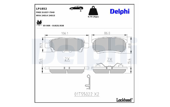 Brake Pad Set, disc brake LP1852 Delphi, Image 3