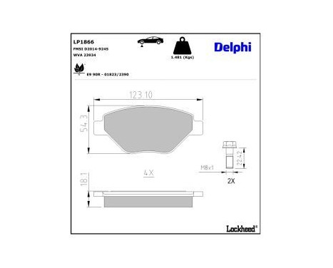 Brake Pad Set, disc brake LP1866 Delphi