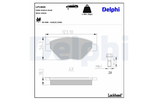 Brake Pad Set, disc brake LP1866 Delphi