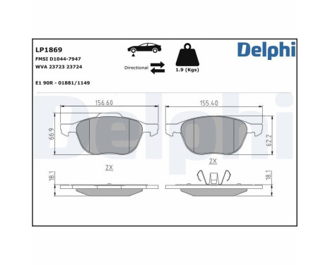 Brake Pad Set, disc brake LP1869 Delphi