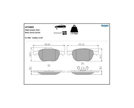 Brake Pad Set, disc brake LP1869 Delphi, Image 5