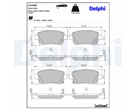 Brake Pad Set, disc brake LP1896 Delphi