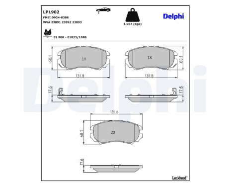 Brake Pad Set, disc brake LP1902 Delphi, Image 3
