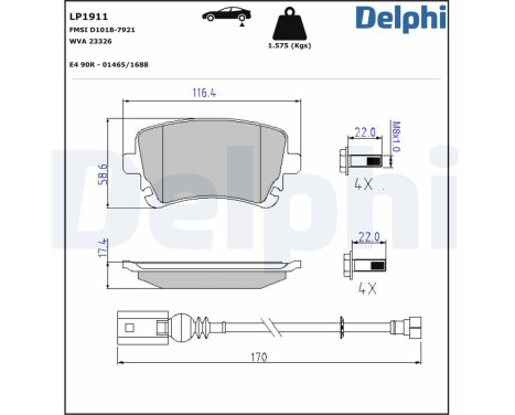 Brake Pad Set, disc brake LP1911 Delphi