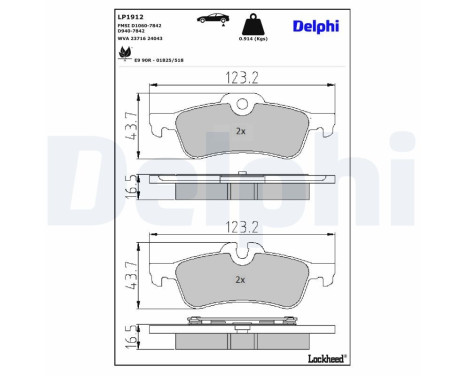 Brake pad set, disc brake LP1912 Delphi