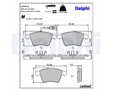 Brake Pad Set, disc brake LP1913 Delphi, Image 4