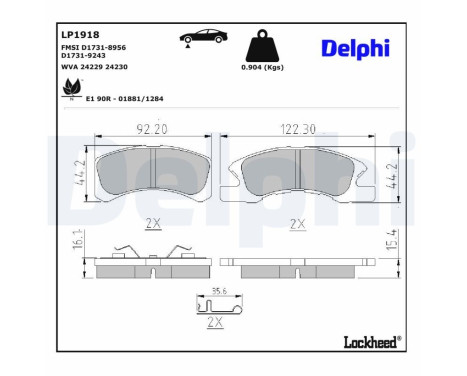 Brake pad set, disc brake LP1918 Delphi