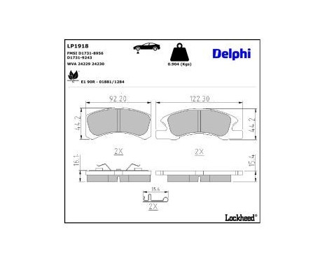 Brake pad set, disc brake LP1918 Delphi, Image 3