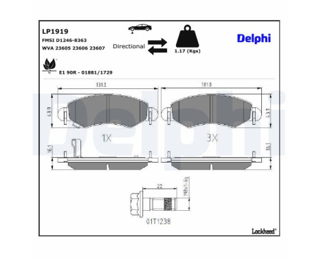Brake pad set, disc brake LP1919 Delphi