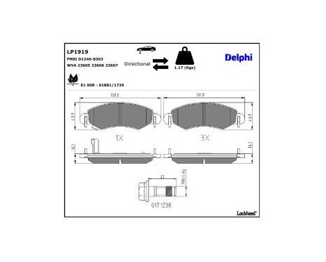 Brake pad set, disc brake LP1919 Delphi