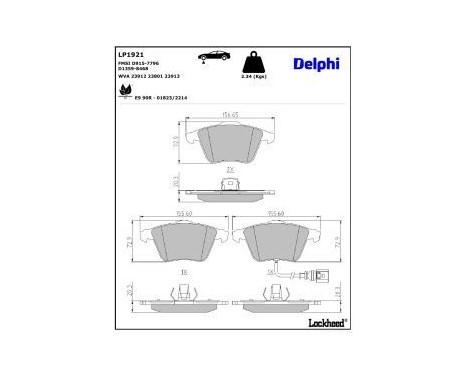 Brake pad set, disc brake LP1921 Delphi