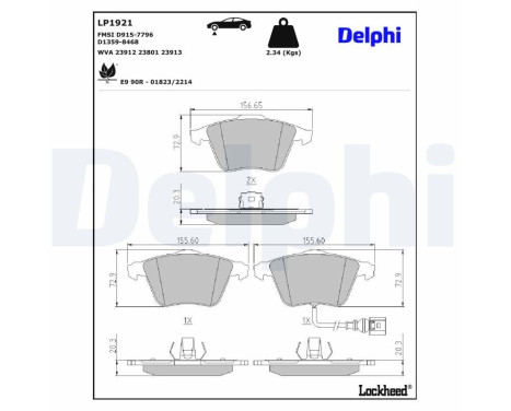 Brake pad set, disc brake LP1921 Delphi