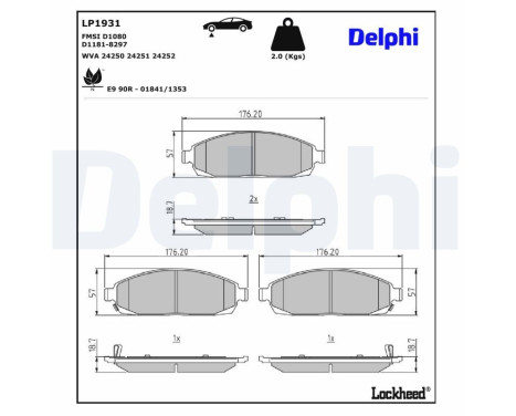 Brake Pad Set, disc brake LP1931 Delphi