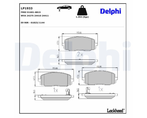 Brake Pad Set, disc brake LP1933 Delphi, Image 3