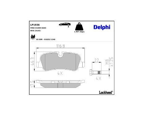 Brake Pad Set, disc brake LP1936 Delphi, Image 4