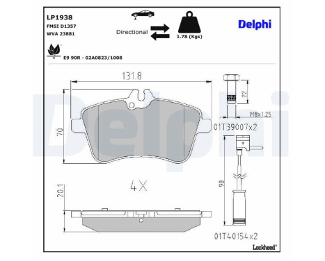 Brake pad set, disc brake LP1938 Delphi, Image 4