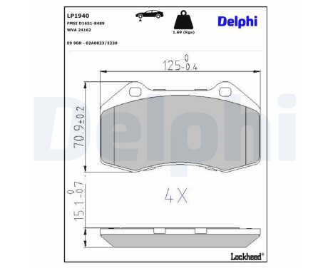 Brake pad set, disc brake LP1940 Delphi