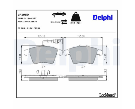 Brake pad set, disc brake LP1950 Delphi