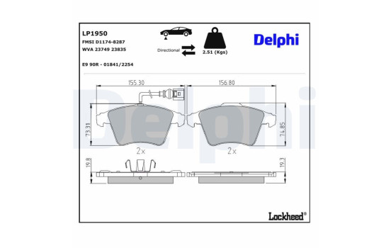 Brake pad set, disc brake LP1950 Delphi, Image 4