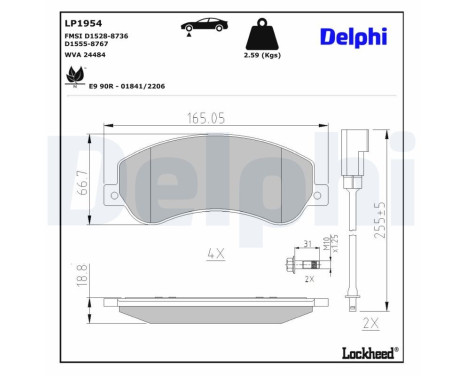 Brake Pad Set, disc brake LP1954 Delphi