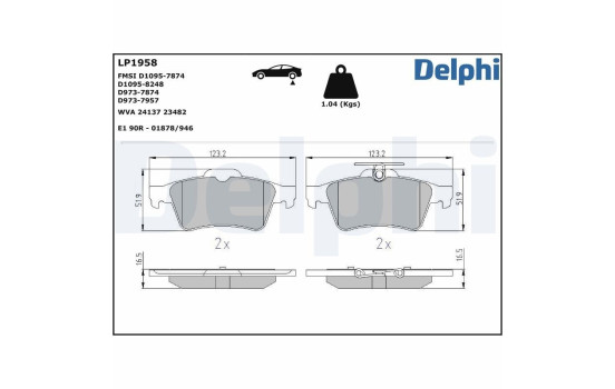 Brake Pad Set, disc brake LP1958 Delphi