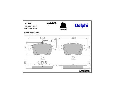 Brake pad set, disc brake LP1959 Delphi